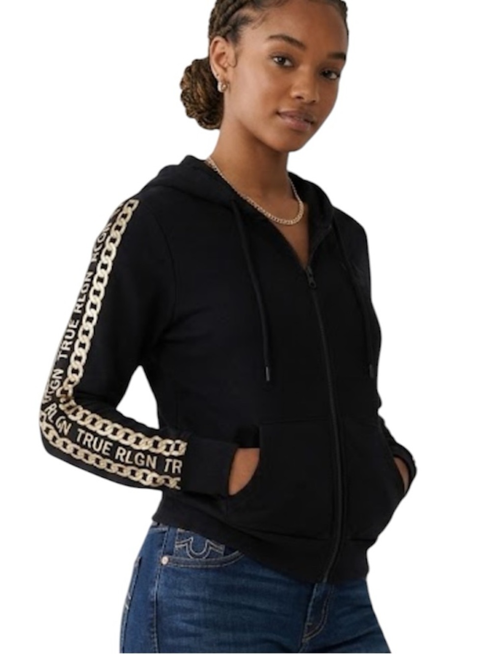 True Religion unisex  Hoodie Cotton Fleece Sweatshirt Black size small